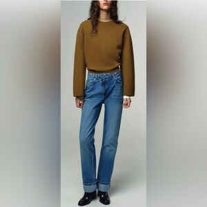 Zara Blue straight crossover zipper cuffed Jeans